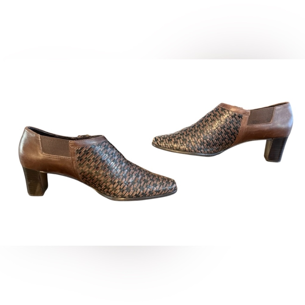 Brighton Turner Brown Leather Slip-on Heels with Woven Texture Women’s Size 9 M - Picture 5 of 8